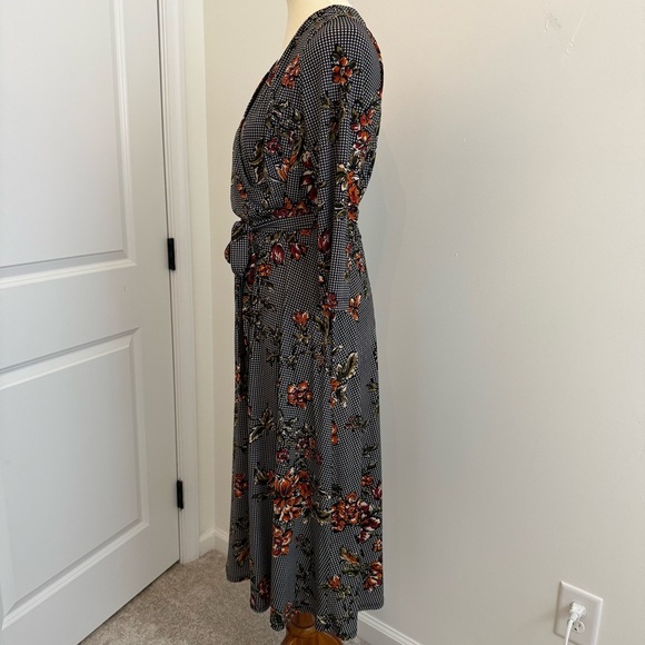 Ronni Nicole Women's Size 10 Midi V Neck Dress Houndstooth Floral Dark Academia - Picture 4 of 12